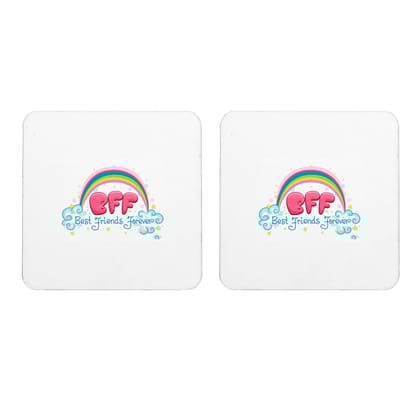 Multicolor Best Friends Forvever Rainbow Set Of 2 Square Wooden Coaster
