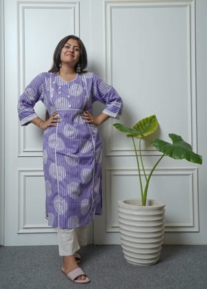 Pure cotton kurta and pant set with thread embroidery-XL