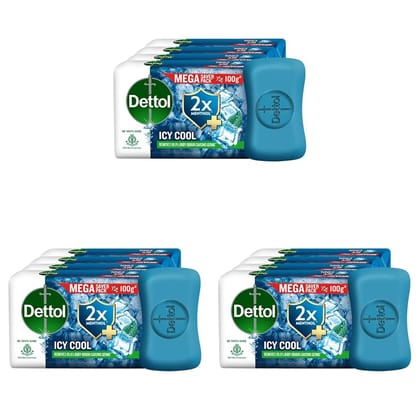 Dettol Icy Cool Bathing Soap Bar With 2x Menthol (400gm), 100gm - Pack of 12 Dettol Icy Cool Bathing Soap Bar With 2x Menthol (400gm), 100gm - Pack of 12 - Blue / 100 g (Pack of 12)