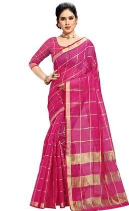 Generic Women's Kota Doria Cotton Checked Saree With Blouse (Rani, 5-6  Mtr)