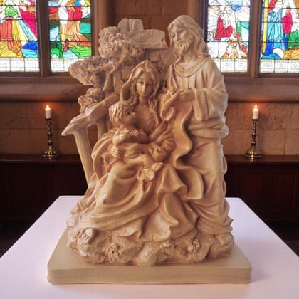 AMS Jesus Holy Family Statue | Resin Idol of Joseph, Mary & Baby Jesus in Wooden Finish | Christian Religious Showpiece for Prayer Room, Altar, Home Decor & Christmas Gift | 22Hx16Lx10W cm