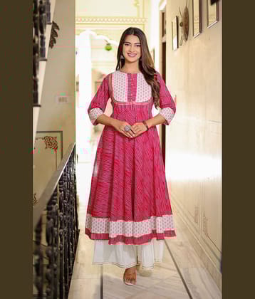 Yash Gallery Cotton Printed Anarkali Women's Kurti - Pink ( Pack of 1 )