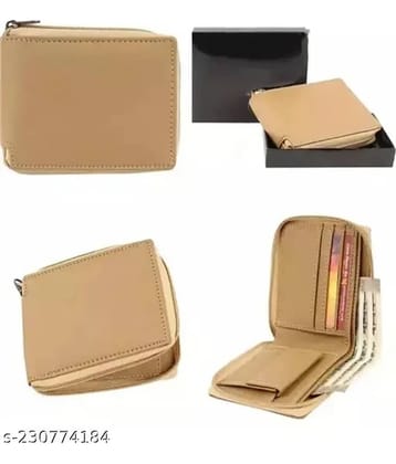 HABIBI PU Solid Men's RFID Wallet With 4 Slots For Card ( Beige , Pack of 1 )