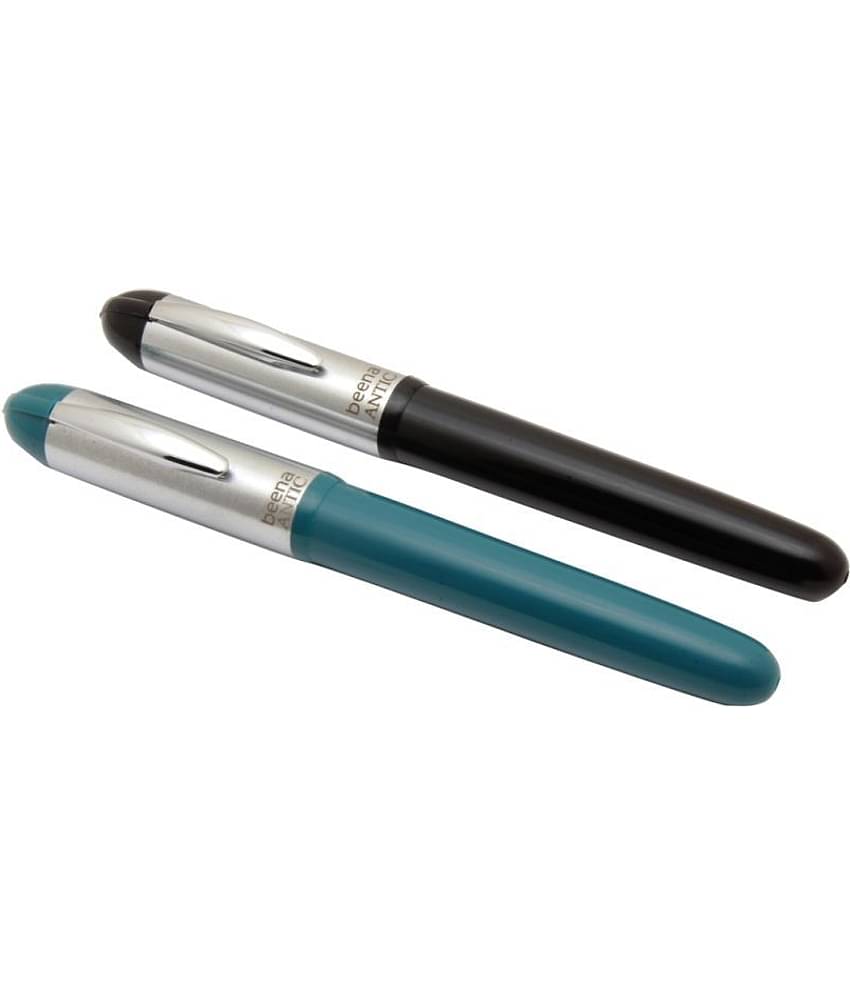 Srpc Set Of 2 Beena Antic Fountain Pens 3in1 Ink Filling Mechanism Steel Cap - Teal Blue & Black