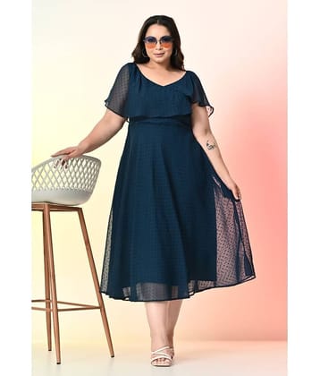 PrettyPlus by Desinoor.com Women Georgette Self Design Fit & Flare Dress ( Teal )