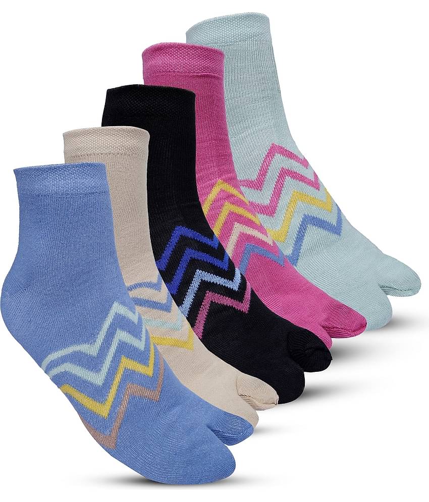 Texfro Pack of 5 Women's Cotton Ankle Length Socks ( Multicolor )