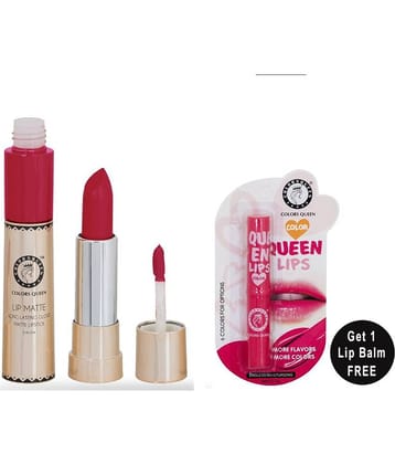 Colors Queen 2 in 1 Matte Finish Water Proof Lipstick Russian Red With Hydrating Lip Balm Combo of 2