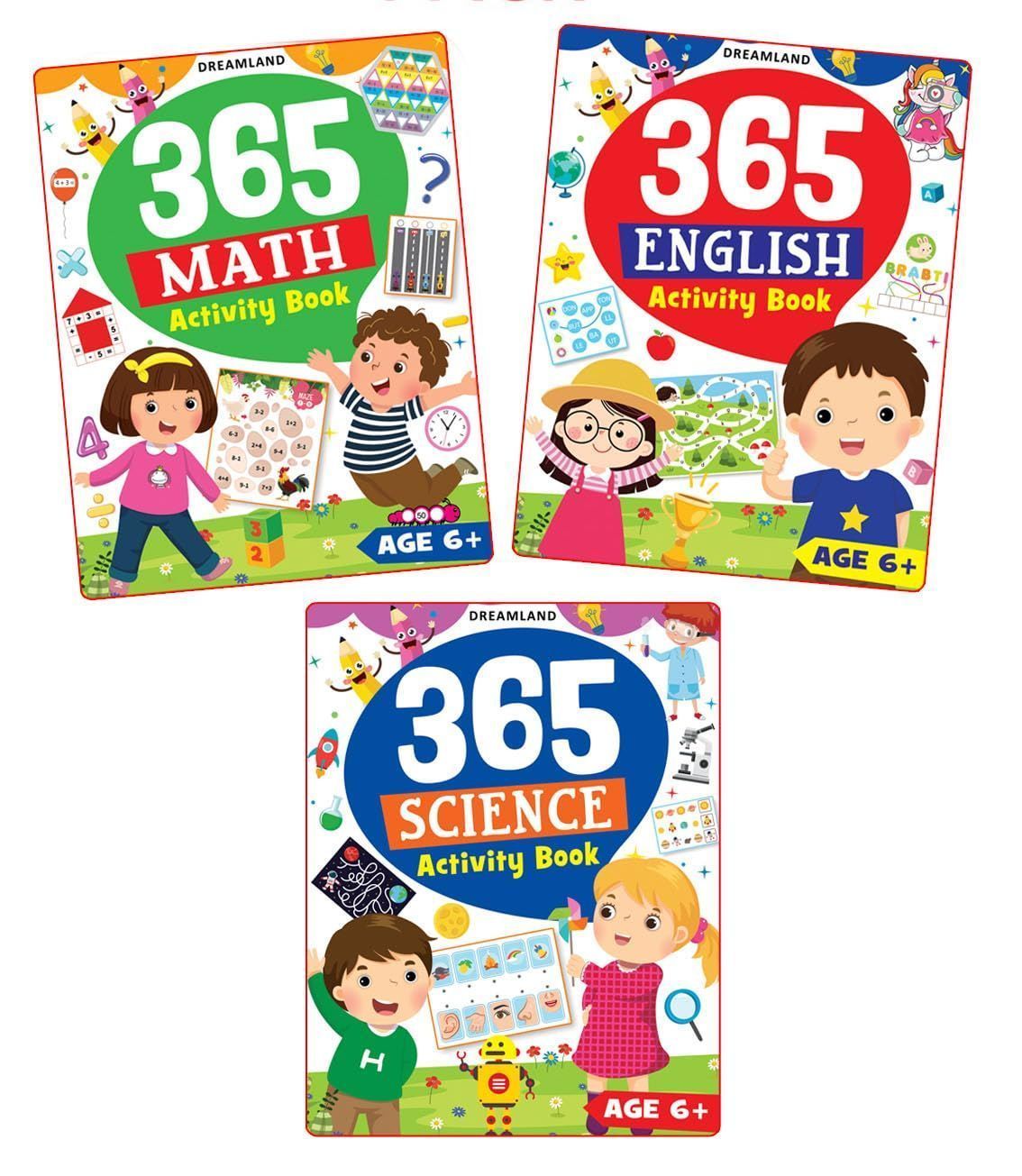 365 Activity Books Pack for Kids Age 6- 8 years - A Set of 3 Books| English, Maths, Science, 288 Pages [Paperback] Dreamland Publications