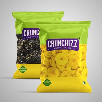 CRUNCHIZZ Authentic Kerala Style Yellow Banana Chips & Sesame Chikki Black Combo I Traditional South Indian Recipe I No Artificial Additives I Perfect Munchy Bites I Pack of Two I 150 Grams Each I Total 300 Grams