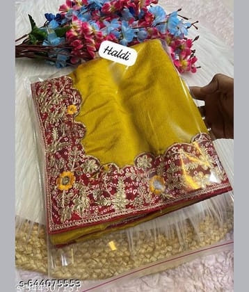 Shivadit ethnic Chiffon Solid Regular Saree With Unstitched Blouse Piece ( Yellow )
