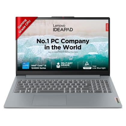 Lenovo IdeaPad Slim 3, Intel Core i5-12450H, 12th Gen, 16GB RAM, 512GB SSD, FHD IPS, 15.6"/39.6cm, Windows 11, MSOffice 21, Grey, 1.6Kg, 83ER008DIN, Intel UHD Graphics, Backlit KB,1 Yr ADP Free Laptop Lenovo IdeaPad Slim 3, Intel Core i5-12450H, 12th Gen