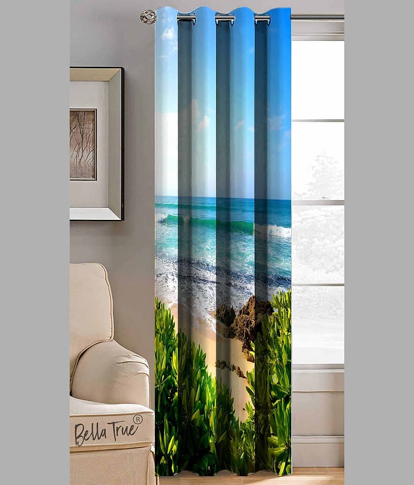 BELLA TRUE Abstract Printed Semi-Transparent Eyelet Curtain 7 ft ( Pack of 1 ) - Multicolor