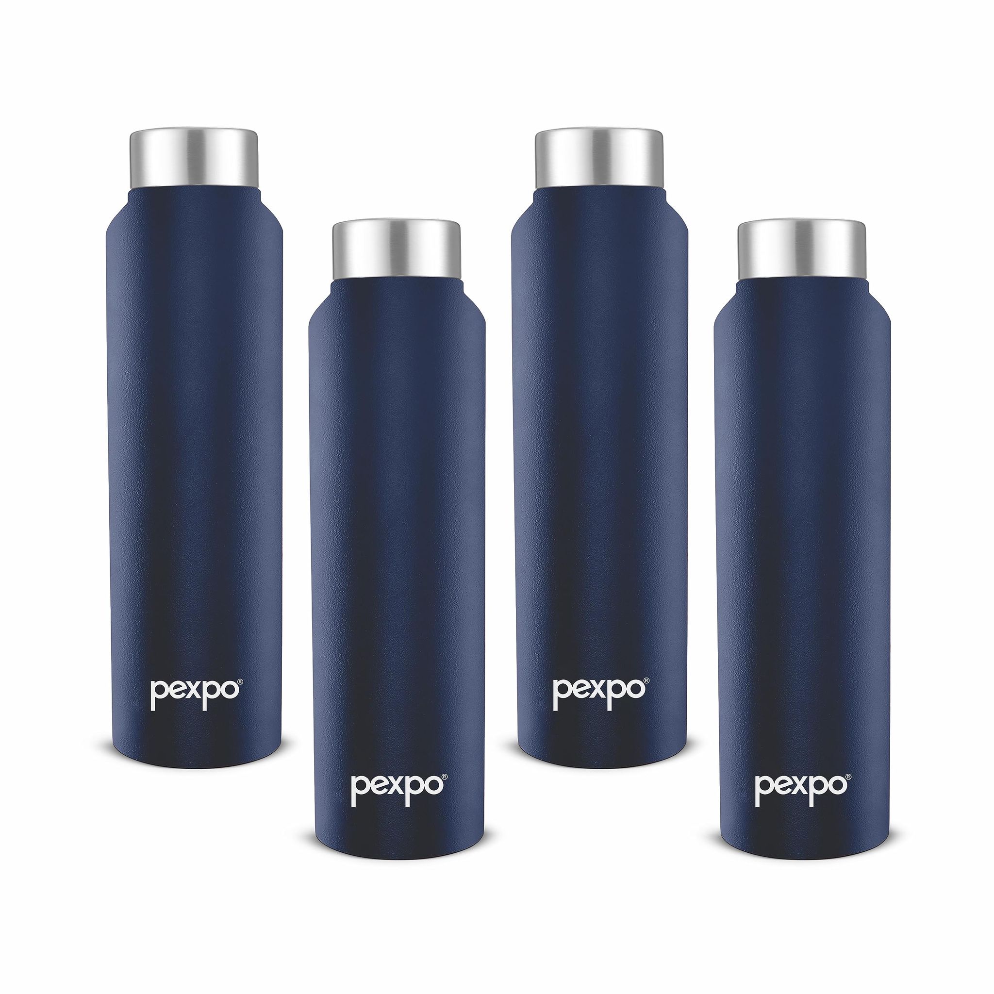 PEXPO Stainless Steel Fridge Water Bottle, 750 ml, Denim Blue, Chromo Xtreme | Leak-Proof & Easy to Grip Water Bottle (Pack of 4)