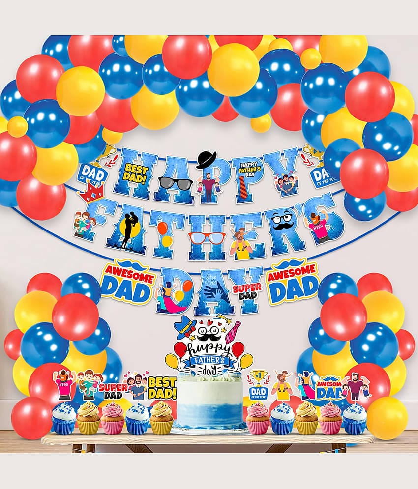 Zyozi Fathers Day Decorations 37 PCS Happy Fathers Day Banner with Balloons,Cake Topper,Cupcake Topper Happy Fathers Day Decorations for Party for Father's Day Party
