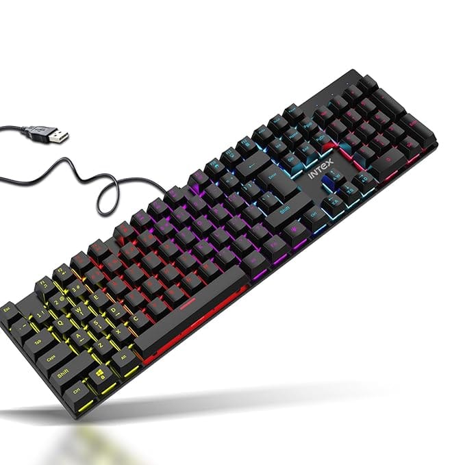 Intex Caliber Wired Mechanical Gaming Keyboard with 50 Million Keystrocks| 12 Mode RGB Lights, 3 Level Brightness | 1.5m Plug & Play Cable, Multi-Device Pairing (Black)