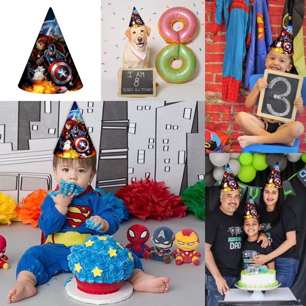 Avenger Theme Birthday Paper Caps/Hats - 8PC