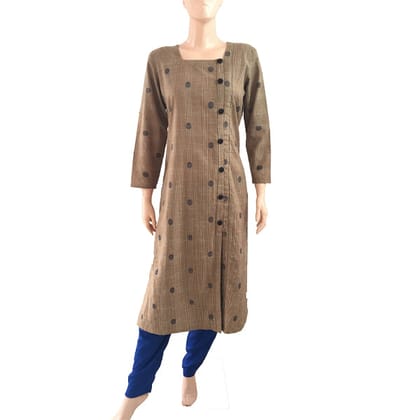 Handloom Cotton Straight cut Squareneck Kurti, Biscuit Color, KH1027-S