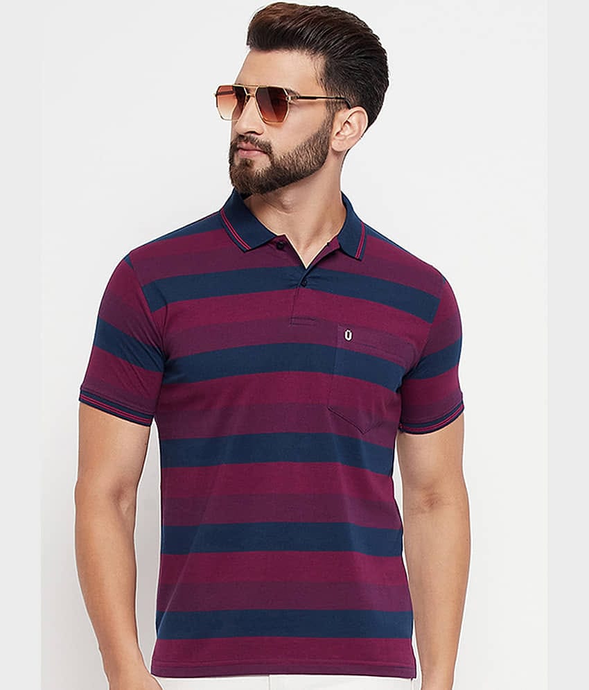 UNIBERRY Pack of 1 Cotton Blend Regular Fit Striped Half Sleeves Men's Polo T Shirt ( Teal Blue )