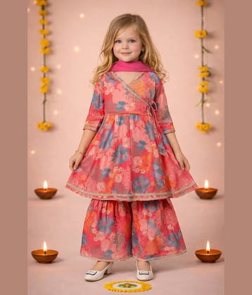 Arshia Fashions Girls Cotton Blend Kurti with Sharara ( Pack of 1 , Pink )