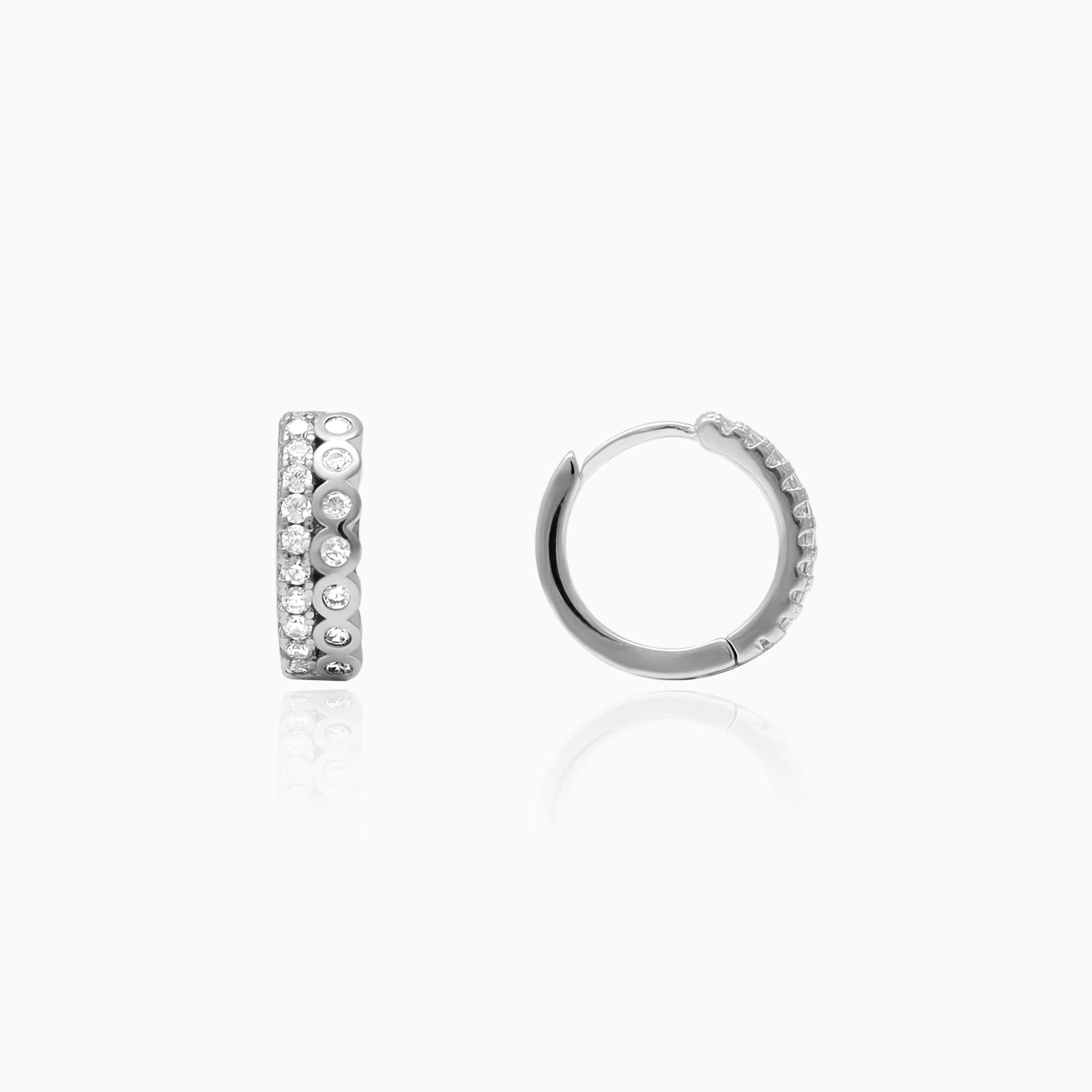 Silver Zircon Sparkling Huggies Earrings