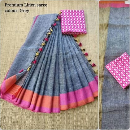 AWESOME LINEN COTTON PRINTED SAREE - 2023