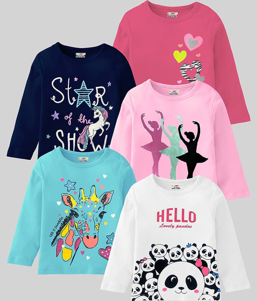 Kuchipoo Pack of 5 Girls Cotton Blend T-Shirt ( Multicolor11 )