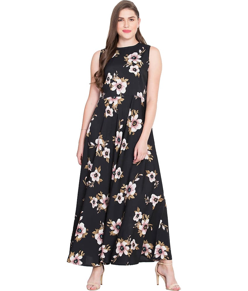 Rudrakriti Women Crepe A-line Dress ( Black )
