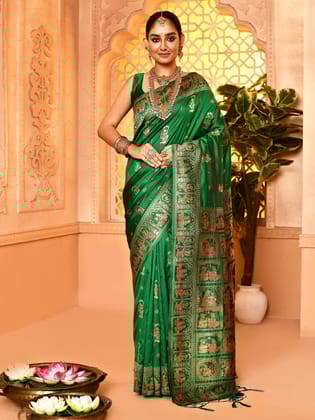 Green Pure Soft Silk Baluchari Weaving Saree