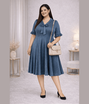 PrettyPlus by Desinoor.com Women Lycra Embellished A-line Dress ( Teal )