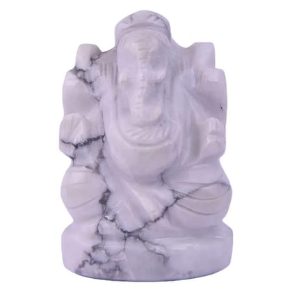 Howlite Crystal Ganesha,Handmade God Ganpati, Ganesha for Pooja, Home Décor, Car Dashboard and Pooja(KI_084)  by Krishna Impex
