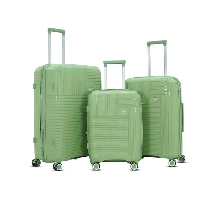 AMERICAN TRAVELLER TourisTravel Polypropylene Trolley Bags Set of 3 | Lightweight Expandable Hardshell Luggage Suitcase Bag Large with 8 Lego Wheels & TSA Type Lock (3, Green)