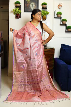 Ruhani-Tissue Linen Benarasi / Blush Pink/ Rose Gold / Tissue Linen