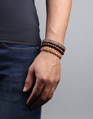 Classic Leather Trio Bracelet-Brown