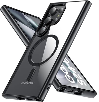 Samsung S23 Ultra Case, Compatible with Mag Safe Non-Yellow Military-Grade Drop Protection & Hard PC Back Cover Slim Transparent Anti-Scratch Shockproof Phone Case (Mag Safe Black)