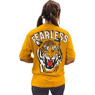Leotude YELLOW Printed Cotton Blend Round Neck Half Sleeve T-Shirts For Womens