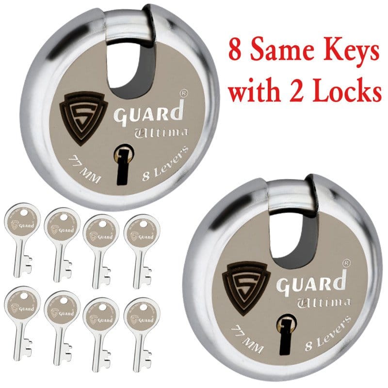 S-GUARD UUltima Iron-Steel 77MM,8 Lever-8 Common Keys Shutter lock for Shop,Godown,Store Gate-Door Lock (Laser Print Design)