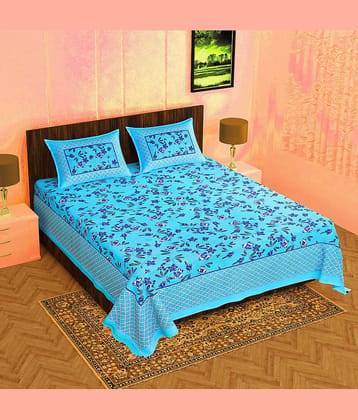 Cosito Cotton 1 Double Bedsheet with 2 Pillow Covers ( Blue )