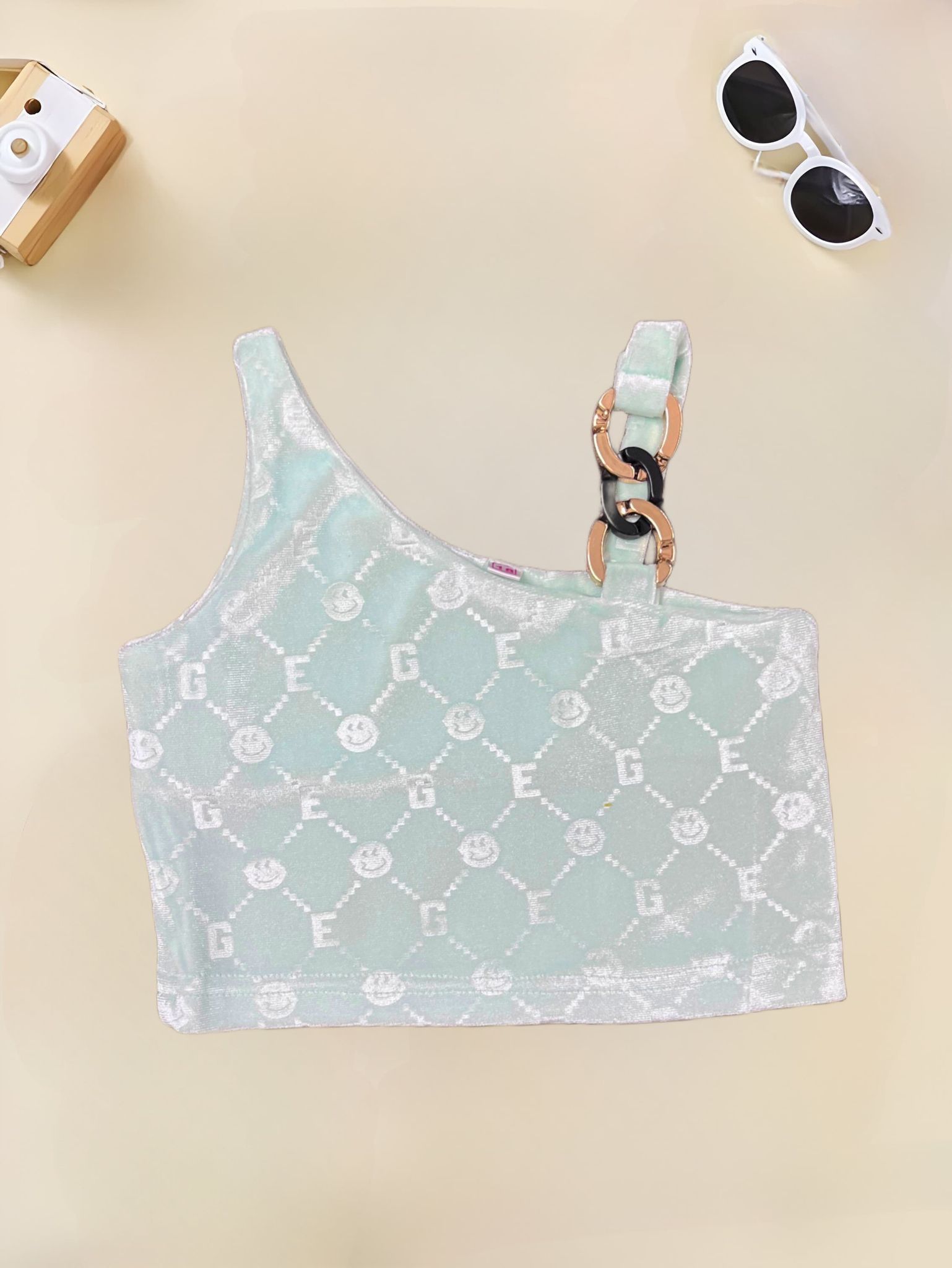 Girls One-Shoulder Party Wear top[GT-384] [1-6 Year]-1-2Y (Size - 18) / Velvet / Light Green