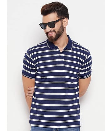UNIBERRY Pack of 1 Cotton Blend Regular Fit Striped Half Sleeves Men's Polo T Shirt ( Navy Blue )
