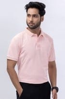 Peach Polo T-Shirt With Jacquard Collar