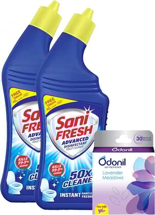 SANIFRESH Toilet Cleaner Ultra Shine, 500 ml each (Pack of 2 and get odonil 48gm free)