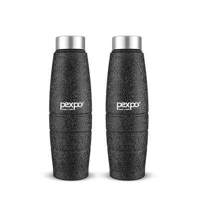 Pexpo Stainless Steel Fridge Water Bottle, 1L, Pack of 2, Black, Duro | Eco-Friendly Water Bottle with 3X Powder Coating