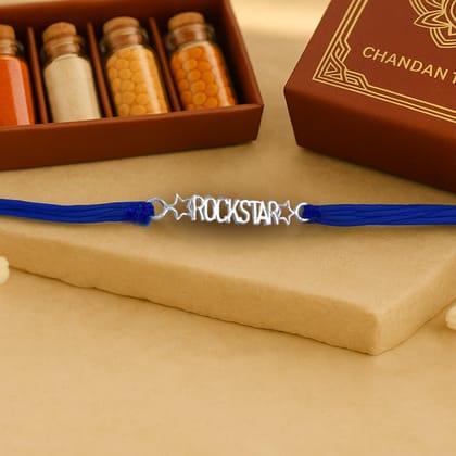 Rockstar Silver Rakhi with Chandan Tilak Set