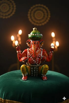 Icrafts Home Décor Exclusive Handmade Wooden Lord Ganesh Idol – Single Piece (L: 8.89 cm × B: 7.62 cm × H: 16.51 cm, Weight: 230 g)