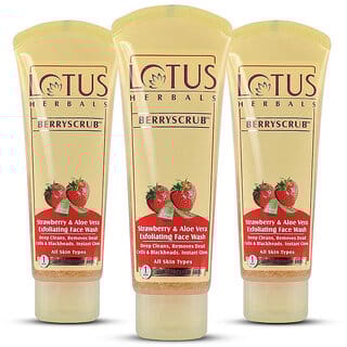 Lotus Herbals Berryscrub Strawberry  Aloe Vera Exfoliating Face Wash  Deep Cleaning  120G  (Pack Of 3)