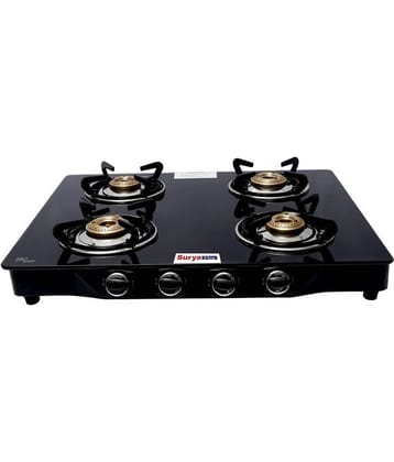 Suryaviva Nano 4B Ms Bk Toughened Glass 4 Cast Iron Burner Gas Stove(Manual Ignition,Black)