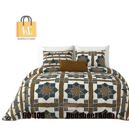 3001-Hometrade India-Standard King Size (90*108 Inches)-Pure Cotton Jaipuri Double Bedsheet With Matching Pillow Cover