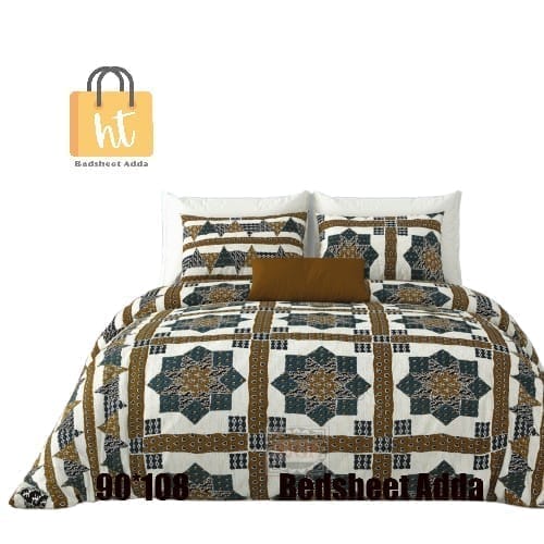 3001-Hometrade India-Standard King Size (90*108 Inches)-Pure Cotton Jaipuri Double Bedsheet With Matching Pillow Cover
