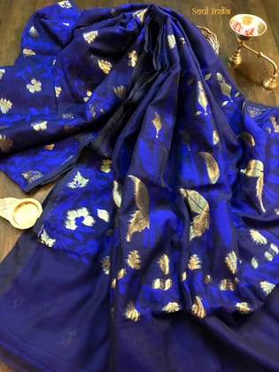 Jamdani Saree with Floral work - Royal Blue