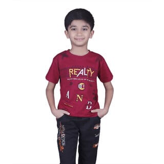 Kid Kupboard Cotton Boys T-Shirt, Maroon, Half-Sleeves, 7-8 Years KIDS7286